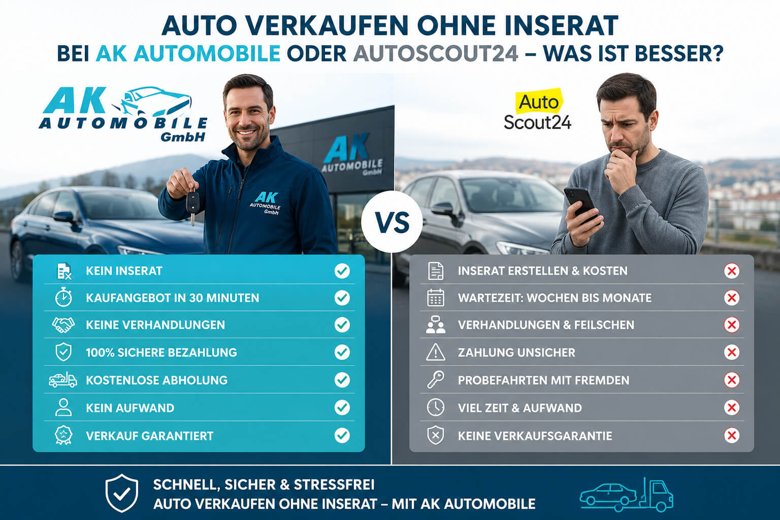 Auto verkaufen ohne Inserat bei AK Automobile oder AutoScout24 – was ist besser
